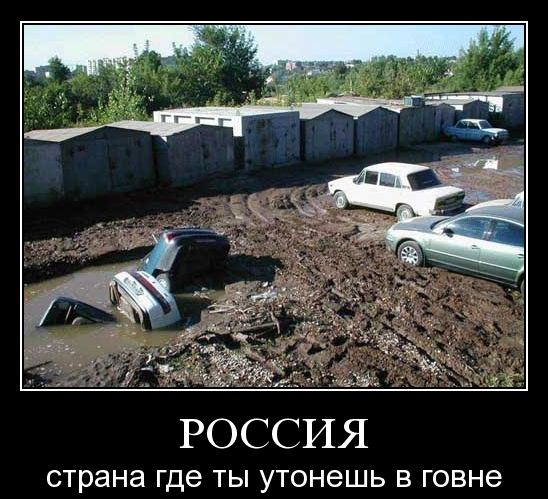 Демотиватор: Россия - страна где ты утонешь в говне