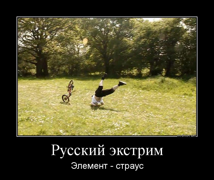 Демотиватор: Русский экстрим. Элемент - страус
