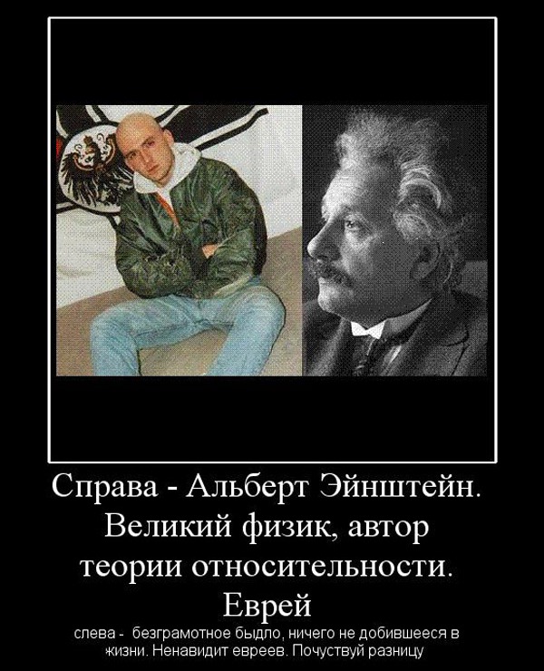 Демотиватор: Слева - Альберт Эйнштейн... Почувствуй разницу